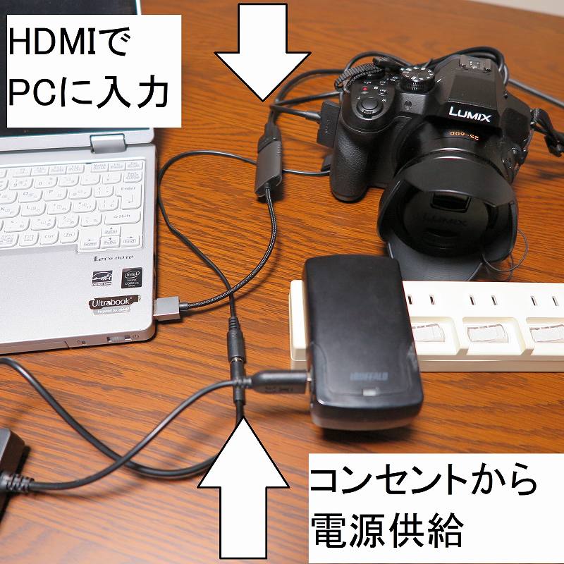 デジカメ＋HDMIキャプチャー+DCカプラーで構成したWebカメラ代用システム