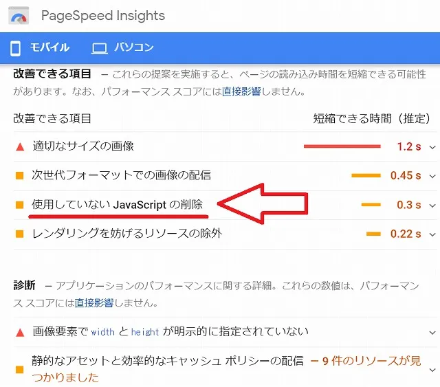 PageSpeed Insights 改善前２