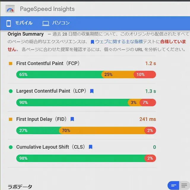 PageSpeed Insights 改善前１