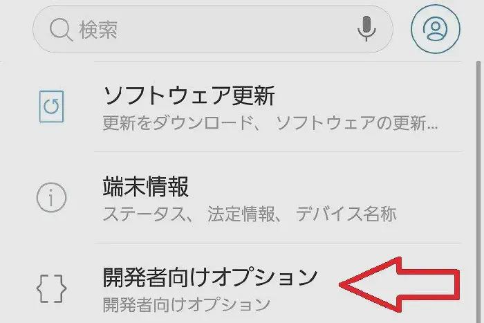 スマートフォン 開発者向けオプション