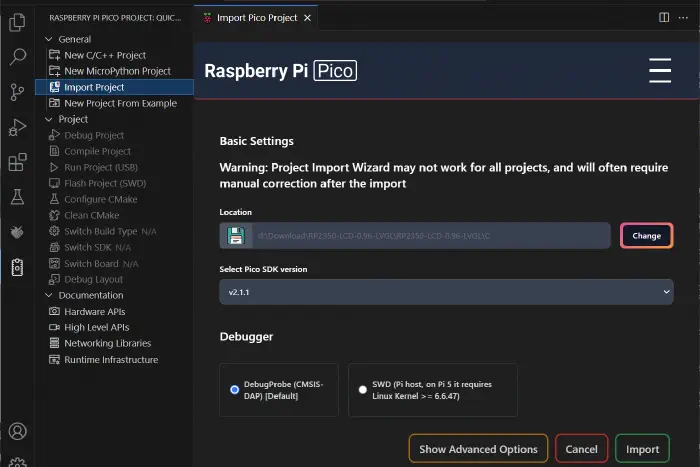 プロジェクト インポート